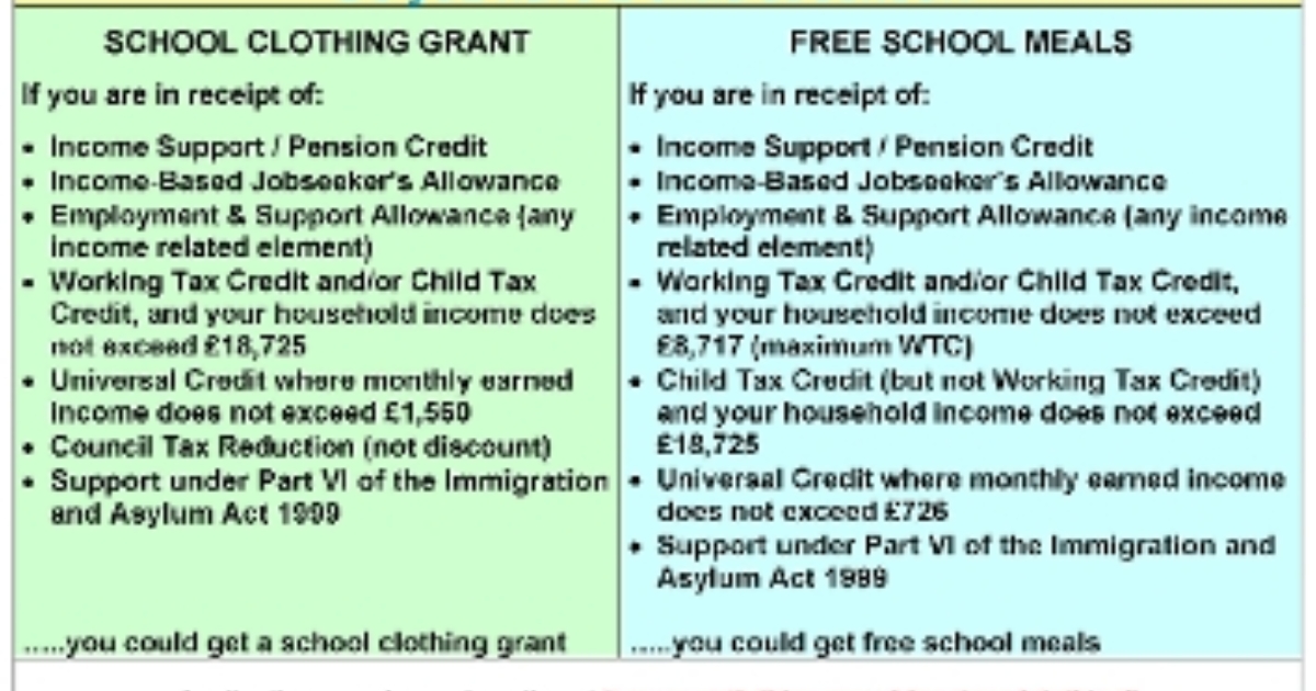 School Clothing Grants & Free School Meals 2023/2024 Academic Year